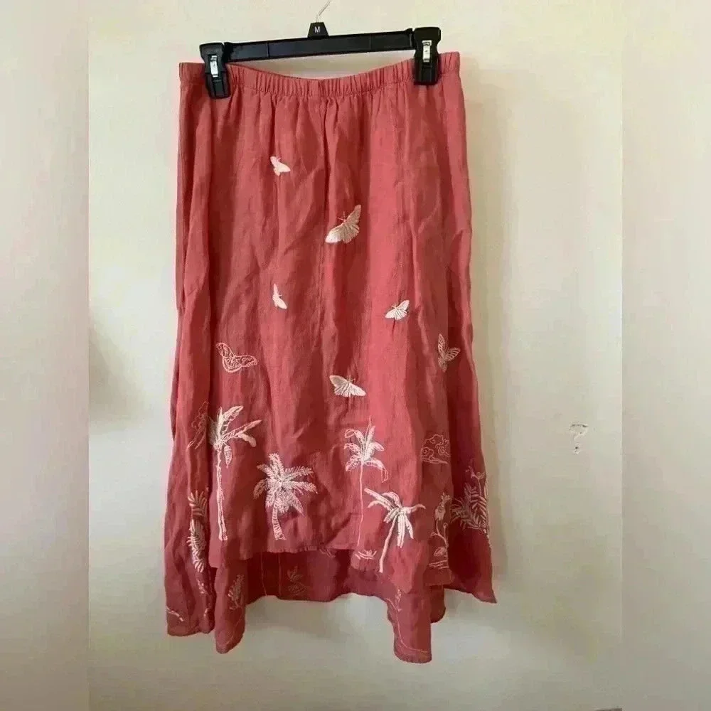 Johnny Was Linen Embroidered Maxi Skirt Coral Size‎ S